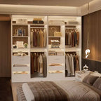 Besiost 36-In Closet Organizer with Wood Drawers, Freestanding Closet System with Hanging Rods