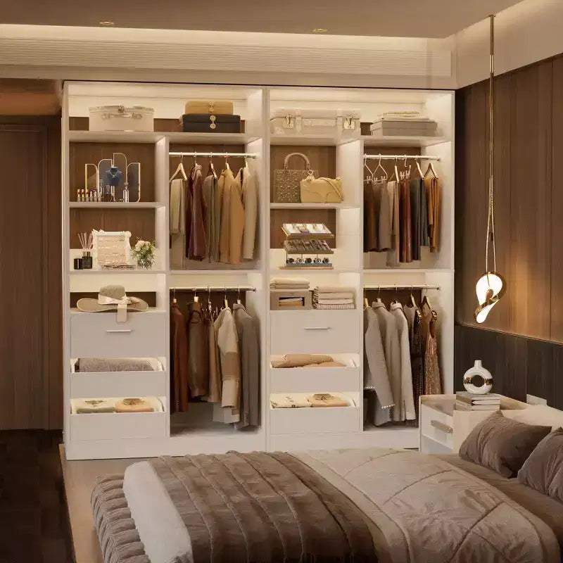 Besiost 36-In Closet Organizer with Wood Drawers, Freestanding Closet System with Hanging Rods