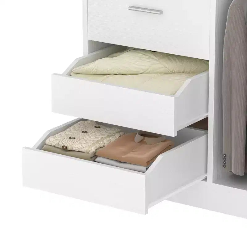 Besiost 36-In Closet Organizer with Wood Drawers, Freestanding Closet System with Hanging Rods