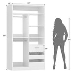 Besiost 36-In Closet Organizer with Wood Drawers, Freestanding Closet System with Hanging Rods