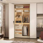 Besiost 36-In Closet Organizer with Wood Drawers, Freestanding Closet System with Hanging Rods
