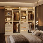 Besiost 36-In Closet Organizer with Wood Drawers, Freestanding Closet System with Hanging Rods