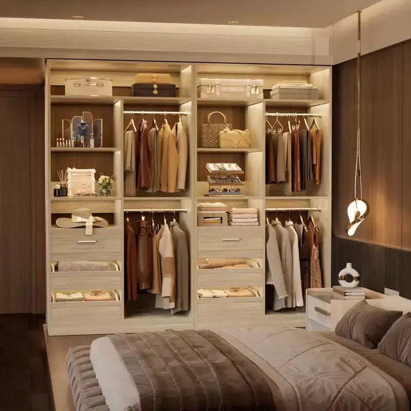 Besiost 36-In Closet Organizer with Wood Drawers, Freestanding Closet System with Hanging Rods