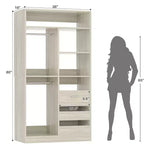 Besiost 36-In Closet Organizer with Wood Drawers, Freestanding Closet System with Hanging Rods