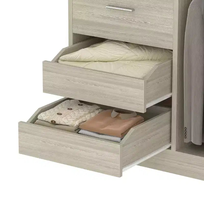 Besiost 36-In Closet Organizer with Wood Drawers, Freestanding Closet System with Hanging Rods