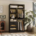 Besiost 36-In Closet Organizer with Wood Drawers, Freestanding Closet System with Hanging Rods