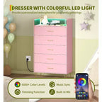 4-Drawer Dresser with RGB Lights & Charging Station, App Controlled Music Sync LED Dresser, Wooden Chest of Drawers for Bedroom, Closet, Living Room