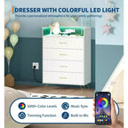 4-Drawer Dresser with RGB Lights & Charging Station, App Controlled Music Sync LED Dresser, Wooden Chest of Drawers for Bedroom, Closet, Living Room