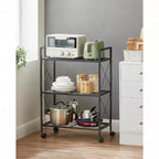 3 - Tier Metal Storage Rack with Wheels Mesh Shelving Unit X Side Frames 23.6 - Inch Width Black Entryway Kitchen