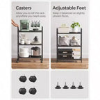 3 - Tier Metal Storage Rack with Wheels Mesh Shelving Unit X Side Frames 23.6 - Inch Width Black Entryway Kitchen