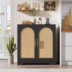 Modern Sideboard Buffet Cabinet with 2 Rattan Doors - Credenza Storage Console Table for Living Room, Dining Room & Entryway