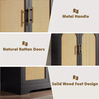 Modern Sideboard Buffet Cabinet with 2 Rattan Doors - Credenza Storage Console Table for Living Room, Dining Room & Entryway