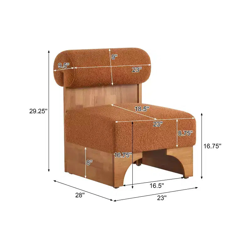 Homy Casa Accent Chair with Rolled Backrest and Solid Wood Base, Boucle Upholstery