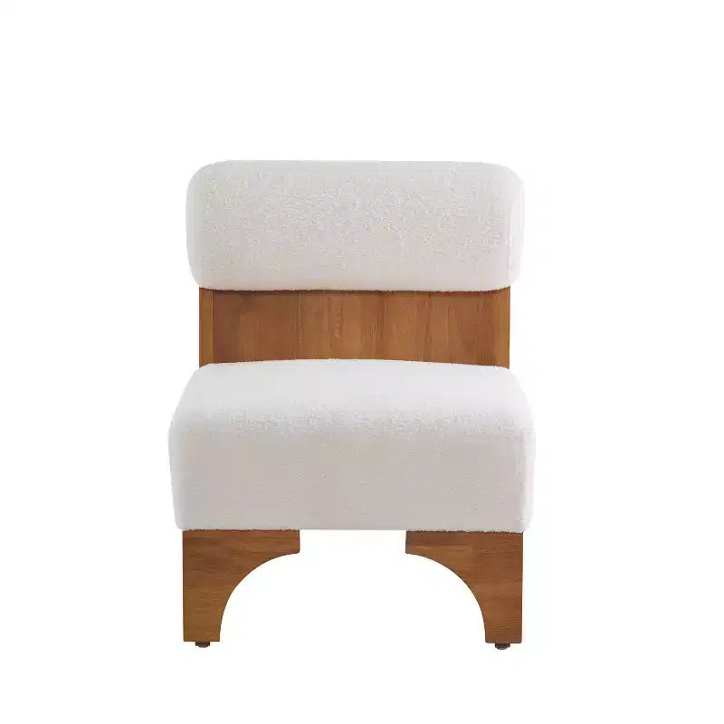 Homy Casa Accent Chair with Rolled Backrest and Solid Wood Base, Boucle Upholstery