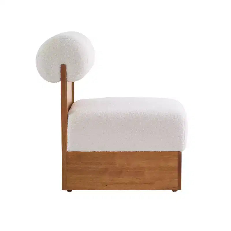 Homy Casa Accent Chair with Rolled Backrest and Solid Wood Base, Boucle Upholstery