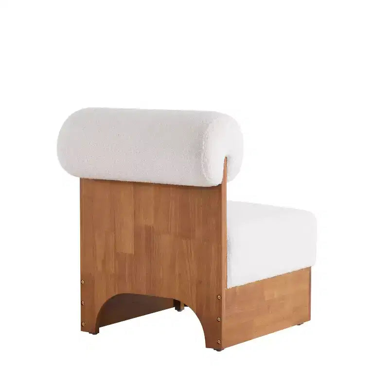 Homy Casa Accent Chair with Rolled Backrest and Solid Wood Base, Boucle Upholstery
