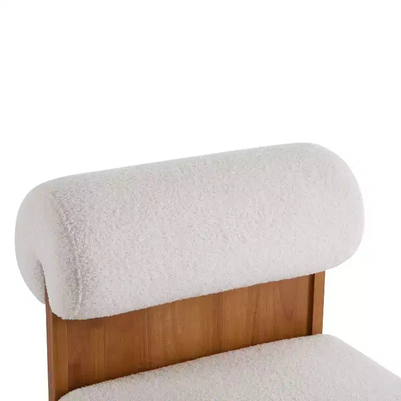 Homy Casa Accent Chair with Rolled Backrest and Solid Wood Base, Boucle Upholstery