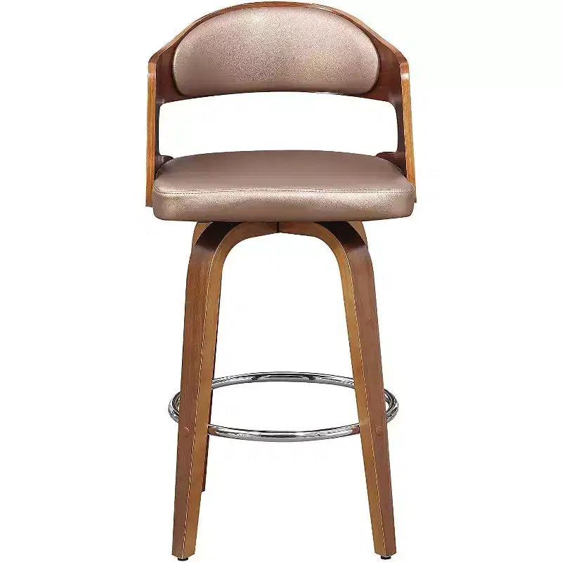 Okak 27 Inch Counter Stools 1PC, Mid-Century Swivel Barstools with Faux Leather Upholstery and Wood Frame, Copper Accent Bar Chairs for Kitchen