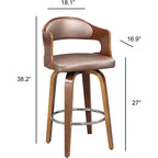 Okak 27 Inch Counter Stools 1PC, Mid-Century Swivel Barstools with Faux Leather Upholstery and Wood Frame, Copper Accent Bar Chairs for Kitchen