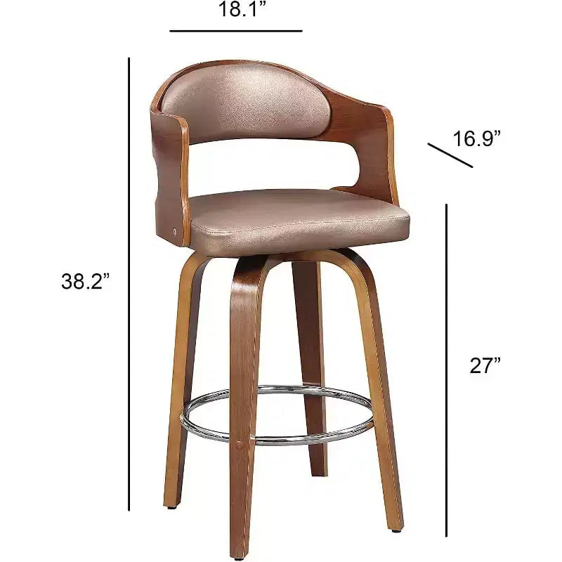 Okak 27 Inch Counter Stools 1PC, Mid-Century Swivel Barstools with Faux Leather Upholstery and Wood Frame, Copper Accent Bar Chairs for Kitchen