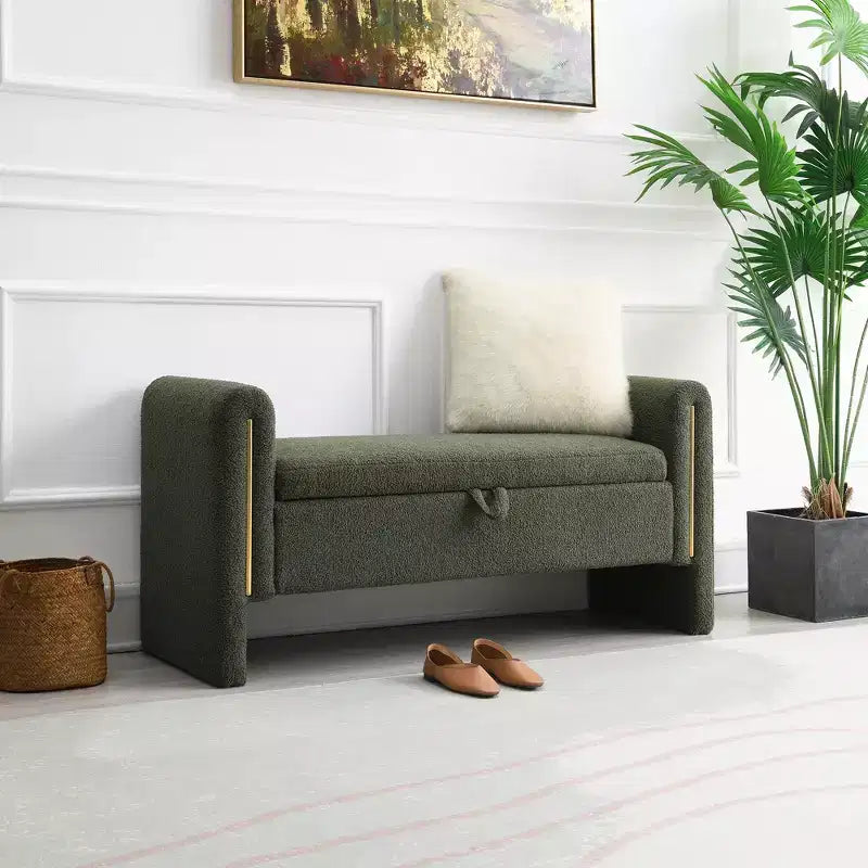 Modern Upholstered Bedroom Bench, Large Storage Ottoman with Armrest for End of Bed, Living Room, Entryway, or Reading Room