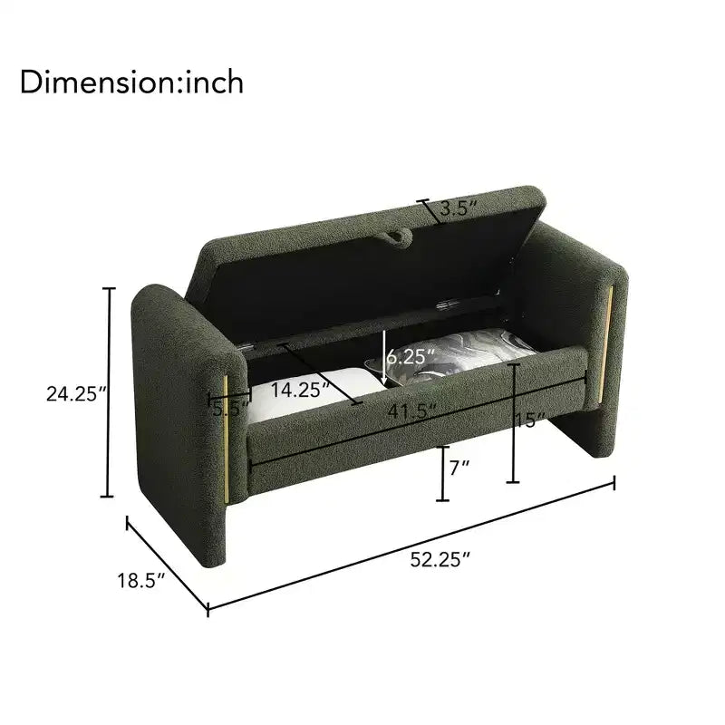 Modern Upholstered Bedroom Bench, Large Storage Ottoman with Armrest for End of Bed, Living Room, Entryway, or Reading Room