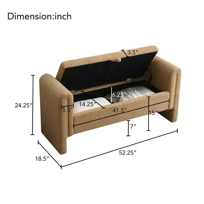 Modern Upholstered Bedroom Bench, Large Storage Ottoman with Armrest for End of Bed, Living Room, Entryway, or Reading Room