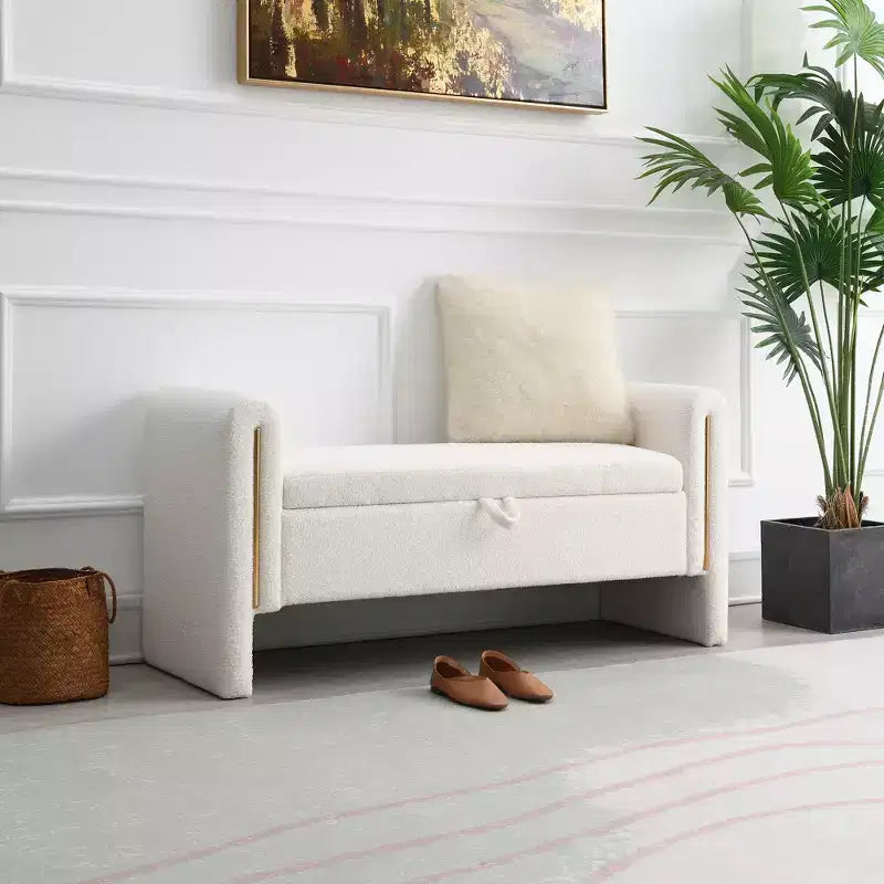 Modern Upholstered Bedroom Bench, Large Storage Ottoman with Armrest for End of Bed, Living Room, Entryway, or Reading Room