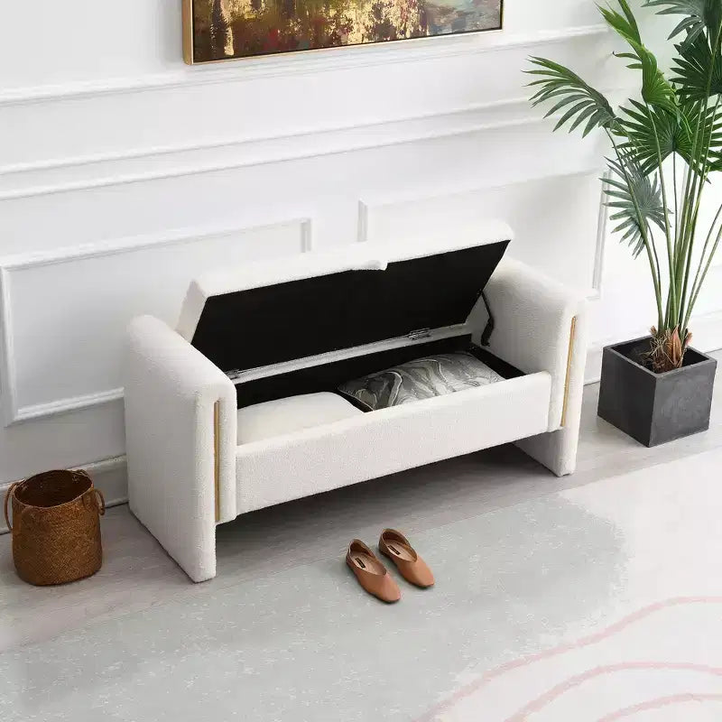 Modern Upholstered Bedroom Bench, Large Storage Ottoman with Armrest for End of Bed, Living Room, Entryway, or Reading Room
