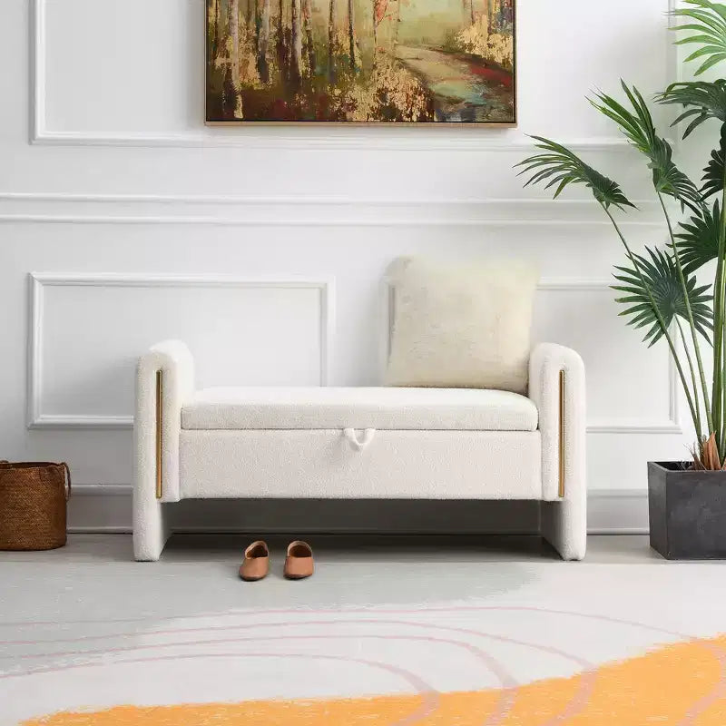 Modern Upholstered Bedroom Bench, Large Storage Ottoman with Armrest for End of Bed, Living Room, Entryway, or Reading Room