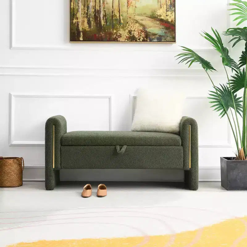 Modern Upholstered Bedroom Bench, Large Storage Ottoman with Armrest for End of Bed, Living Room, Entryway, or Reading Room