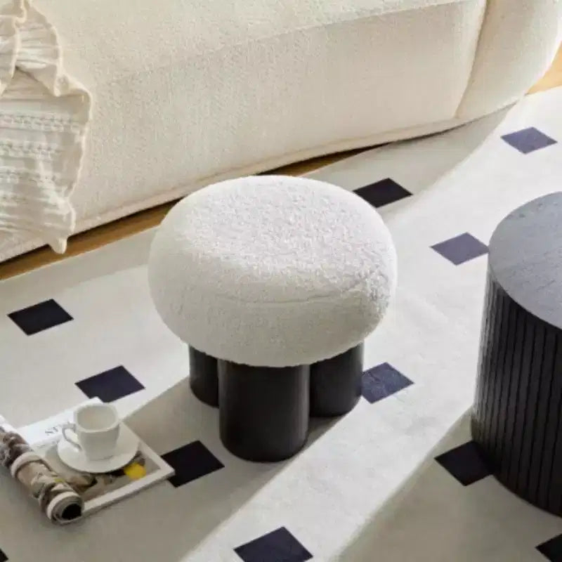 TUYOHW Mushroom Stool,Plush Ottoman with Wooden Look Legs,17 Inch Barrel Shaped Accent Stool for Living Room Entryway