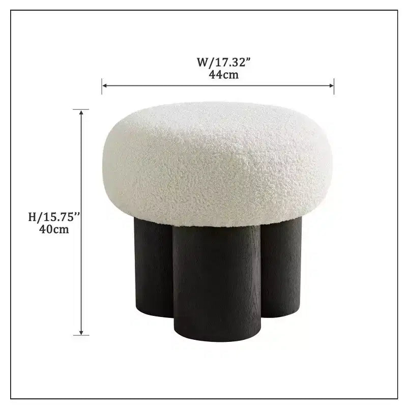 TUYOHW Mushroom Stool,Plush Ottoman with Wooden Look Legs,17 Inch Barrel Shaped Accent Stool for Living Room Entryway