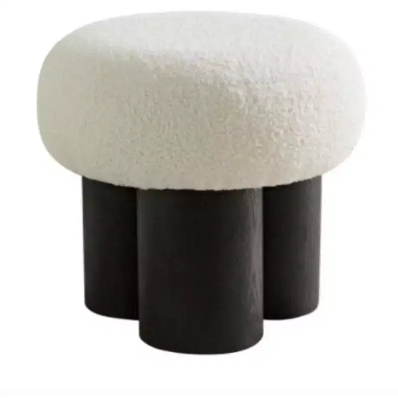 TUYOHW Mushroom Stool,Plush Ottoman with Wooden Look Legs,17 Inch Barrel Shaped Accent Stool for Living Room Entryway