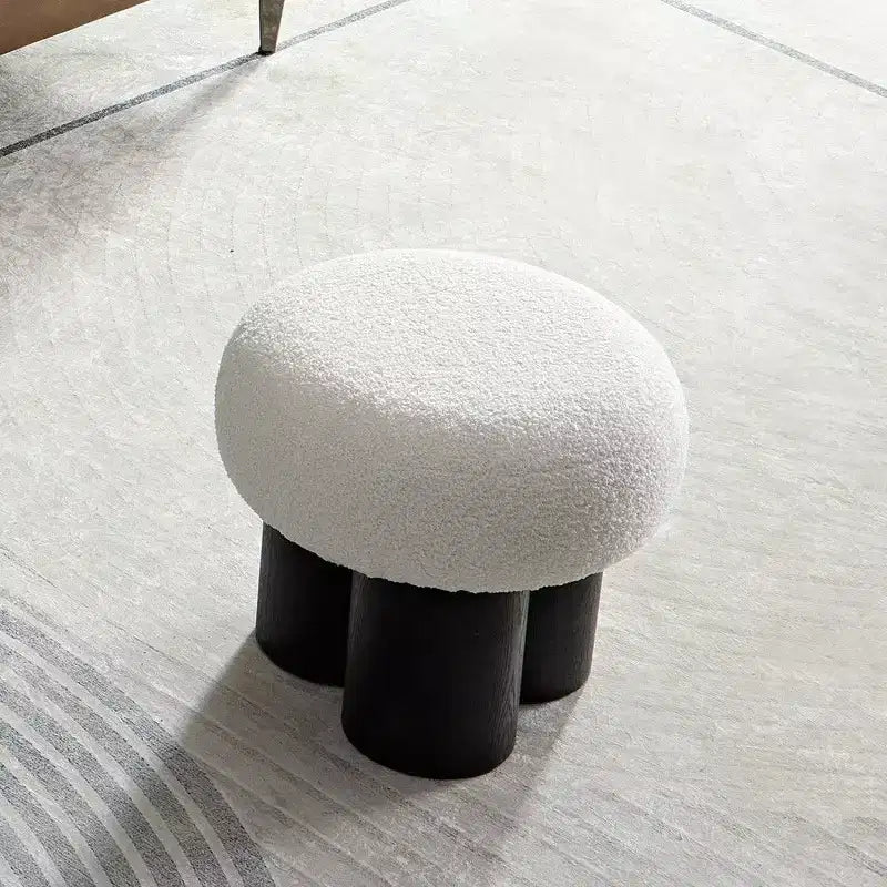 TUYOHW Mushroom Stool,Plush Ottoman with Wooden Look Legs,17 Inch Barrel Shaped Accent Stool for Living Room Entryway