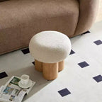 TUYOHW Mushroom Stool,Plush Ottoman with Wooden Look Legs,17 Inch Barrel Shaped Accent Stool for Living Room Entryway