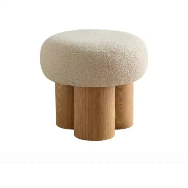 TUYOHW Mushroom Stool,Plush Ottoman with Wooden Look Legs,17 Inch Barrel Shaped Accent Stool for Living Room Entryway
