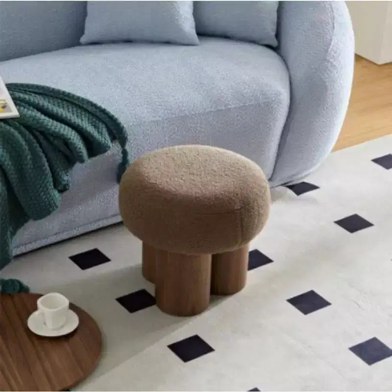 TUYOHW Mushroom Stool,Plush Ottoman with Wooden Look Legs,17 Inch Barrel Shaped Accent Stool for Living Room Entryway