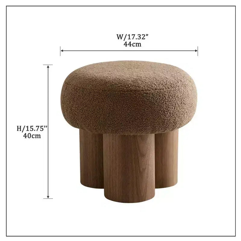 TUYOHW Mushroom Stool,Plush Ottoman with Wooden Look Legs,17 Inch Barrel Shaped Accent Stool for Living Room Entryway