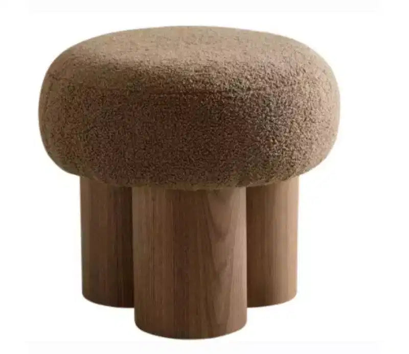 TUYOHW Mushroom Stool,Plush Ottoman with Wooden Look Legs,17 Inch Barrel Shaped Accent Stool for Living Room Entryway