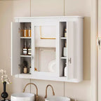 MAYEERTY 35 Bathroom Medicine Cabinet with 5 Closed & Adjustable Shelves Bathroom Wall Mounted Storage Cabinet with Glass Doors White