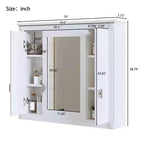 MAYEERTY 35 Bathroom Medicine Cabinet with 5 Closed & Adjustable Shelves Bathroom Wall Mounted Storage Cabinet with Glass Doors White