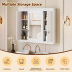 MAYEERTY 35 Bathroom Medicine Cabinet with 5 Closed & Adjustable Shelves Bathroom Wall Mounted Storage Cabinet with Glass Doors White