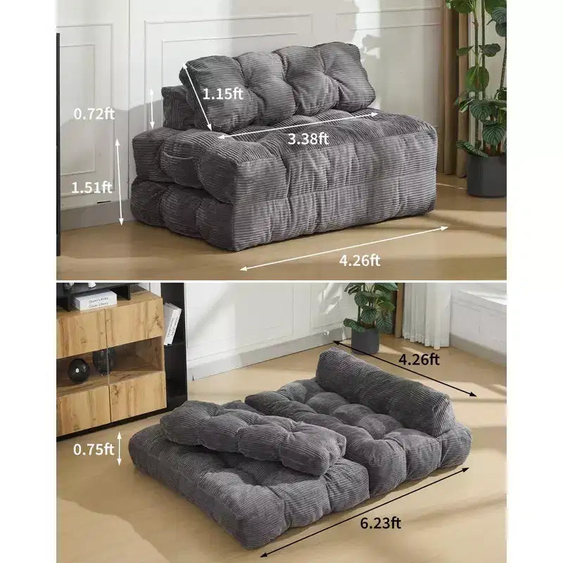 3 in 1 Folding Sofa Bed, Convertible Sleeper Chair with Pillow, Portable Fold Out Chair Bed, Comfy Floor Sofa with Back Support for Living Room,Beige