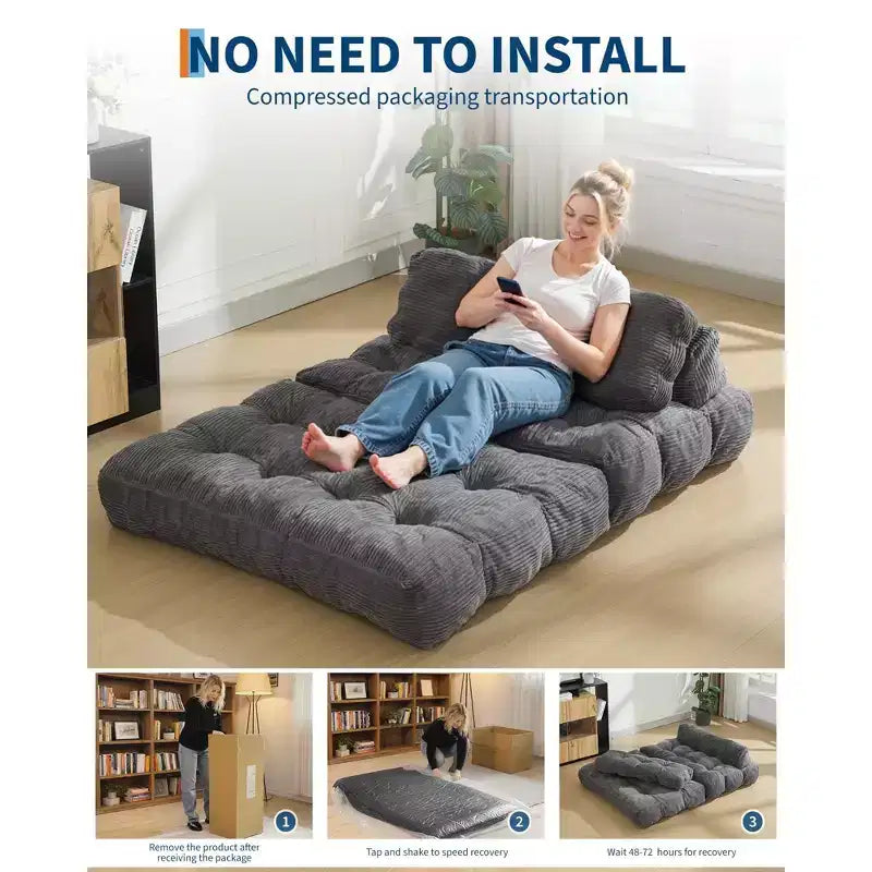 3 in 1 Folding Sofa Bed, Convertible Sleeper Chair with Pillow, Portable Fold Out Chair Bed, Comfy Floor Sofa with Back Support for Living Room,Beige