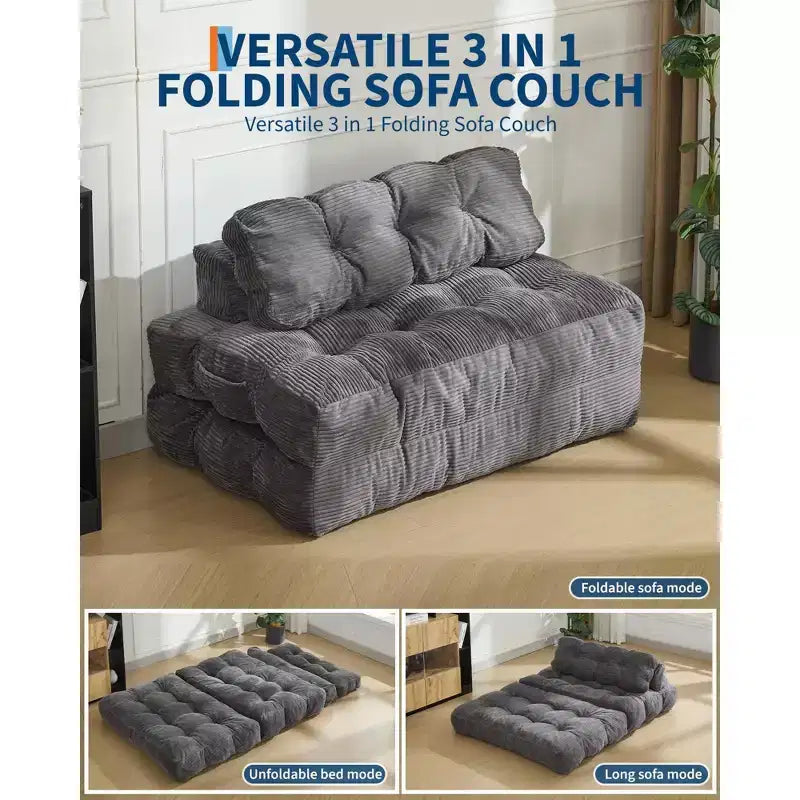 3 in 1 Folding Sofa Bed, Convertible Sleeper Chair with Pillow, Portable Fold Out Chair Bed, Comfy Floor Sofa with Back Support for Living Room,Beige