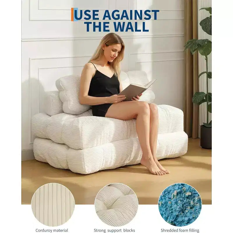 3 in 1 Folding Sofa Bed, Convertible Sleeper Chair with Pillow, Portable Fold Out Chair Bed, Comfy Floor Sofa with Back Support for Living Room,Beige