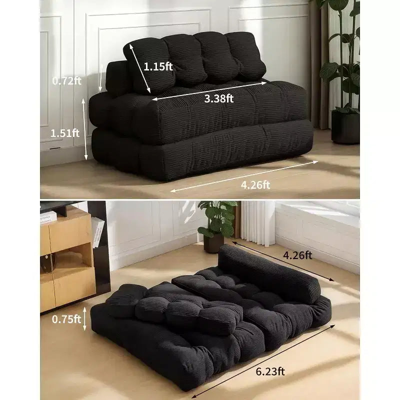 3 in 1 Folding Sofa Bed, Convertible Sleeper Chair with Pillow, Portable Fold Out Chair Bed, Comfy Floor Sofa with Back Support for Living Room,Beige