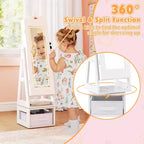 Costway Swivel Kids Jewelry Cabinet w/ Lights Full-Length Mirror & Built-in Mirror