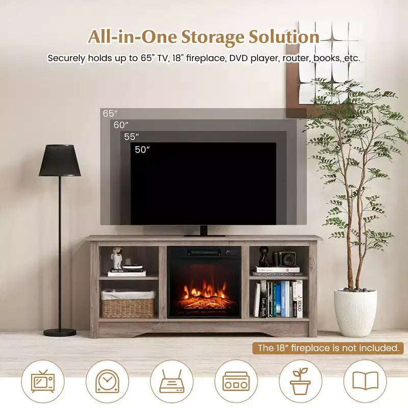 Costway 58 TV Stand Entertainment Center w/ 3-Adjustable Shelves for 65 TV Grey